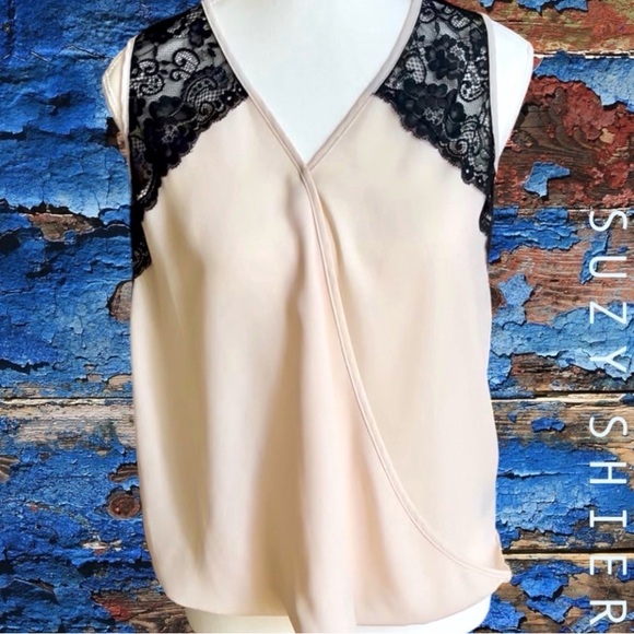 Suzy Shier Cream Lace Trim Wrap Top - Picture 2 of 9